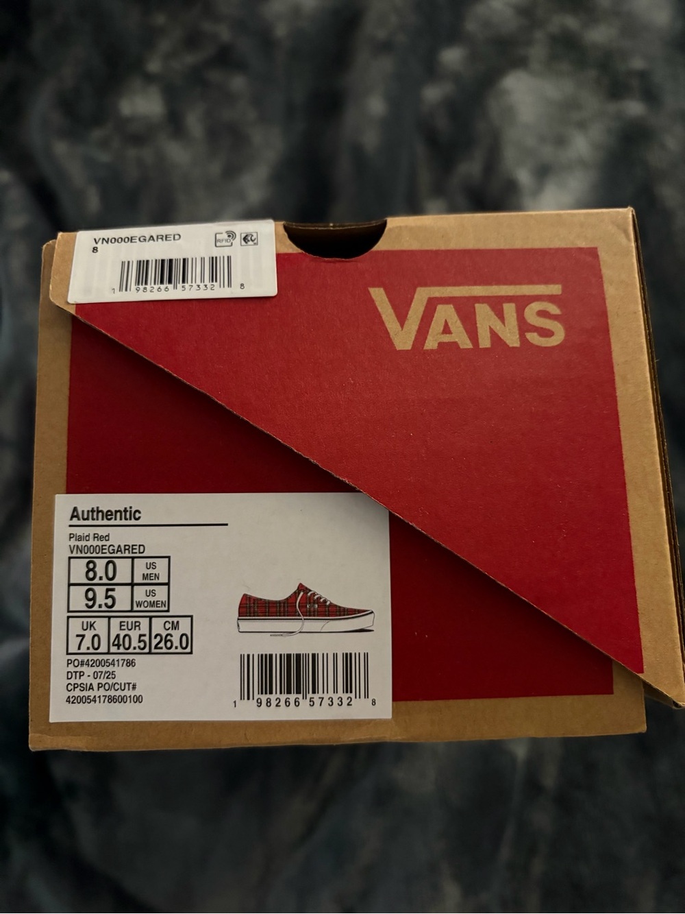 Plaid Red Vans M8 W9.5